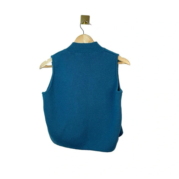 VINTAGE Karen Scott 100% Wool Zip Up Vest in Teal Size M - Picture 6 of 8